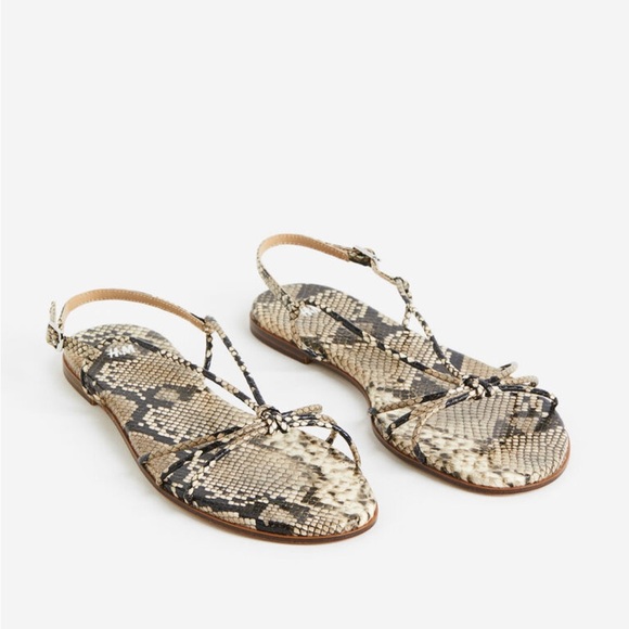 H&M Snakeprint Python Strappy Sandals Size 40 or US 9 Beige Tan Black - Picture 2 of 5
